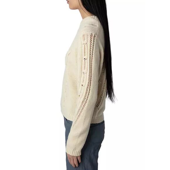 Zadig & Voltaire Morley Cable-Knit Merino Wool Sweater Vanilla Women's Large - Picture 3 of 16